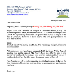 letters home primrose hill primary school school letter