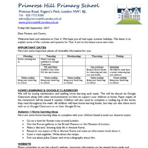 letters home primrose hill primary school welcome back to school letter to parents